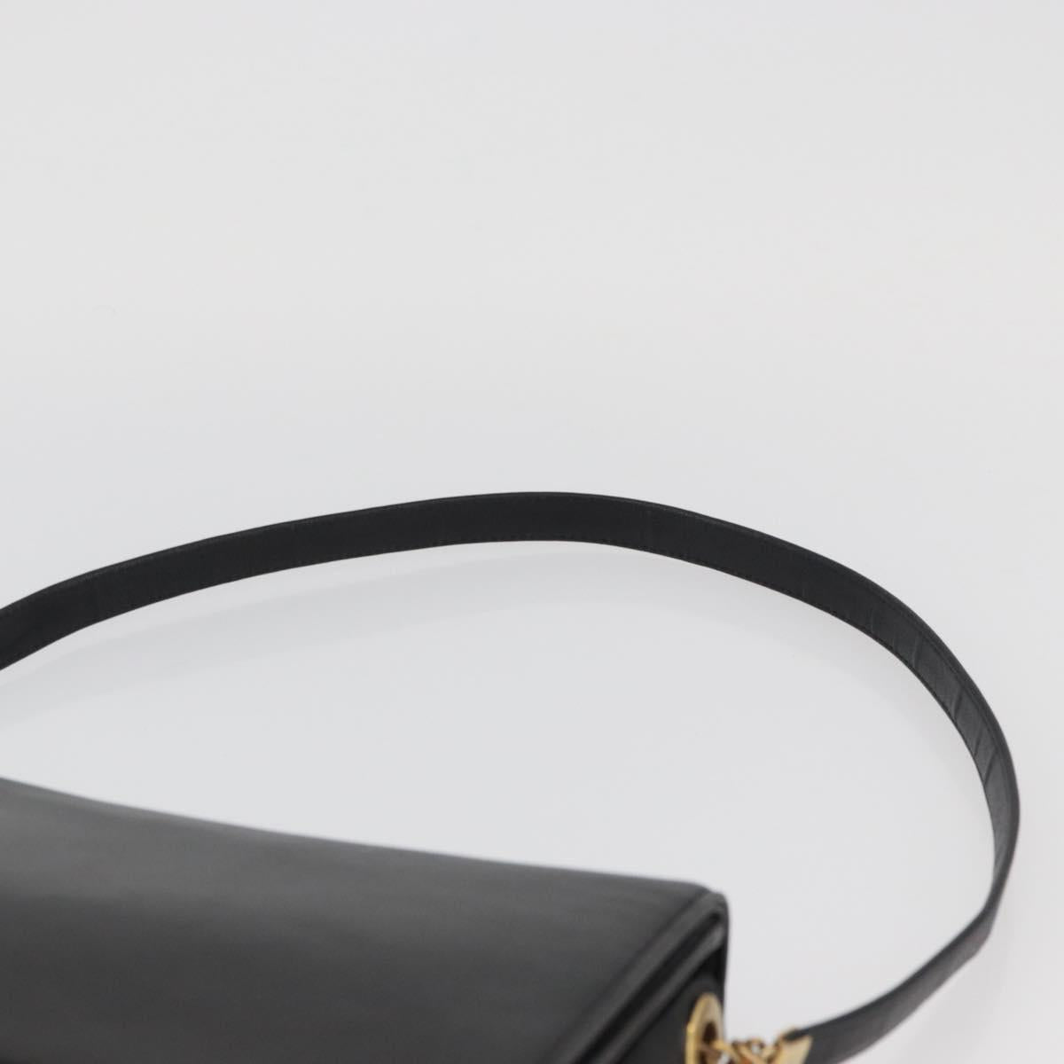 Christian Dior Shoulder Bag Calf Skin Black Gold Auth AMZ145A