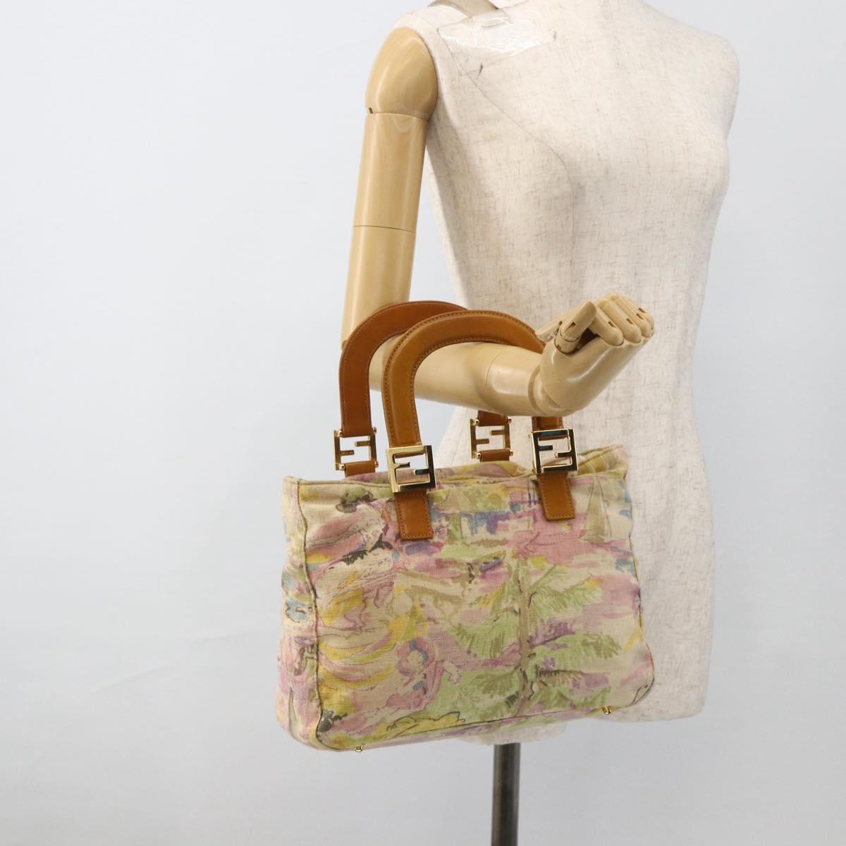 FENDI Hand Bag Canvas Multicolor Gold Auth AMZ146A