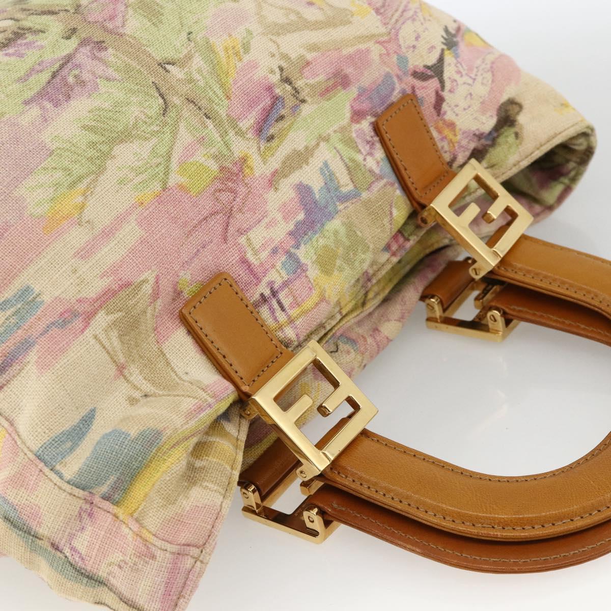 FENDI Hand Bag Canvas Multicolor Gold Auth AMZ146A
