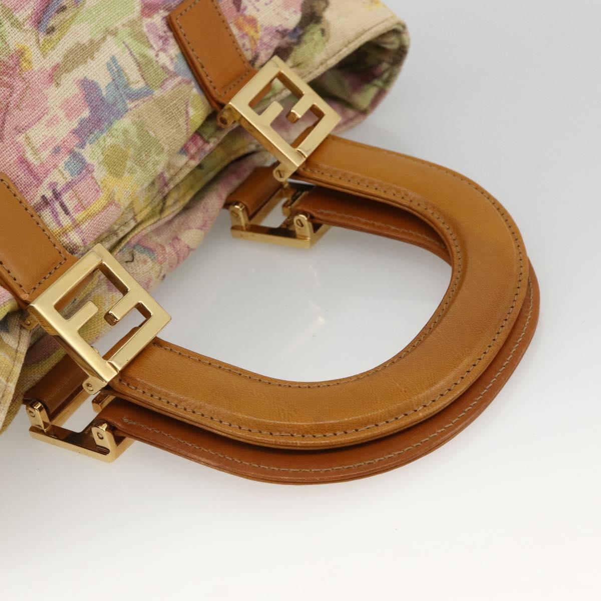 FENDI Hand Bag Canvas Multicolor Gold Auth AMZ146A