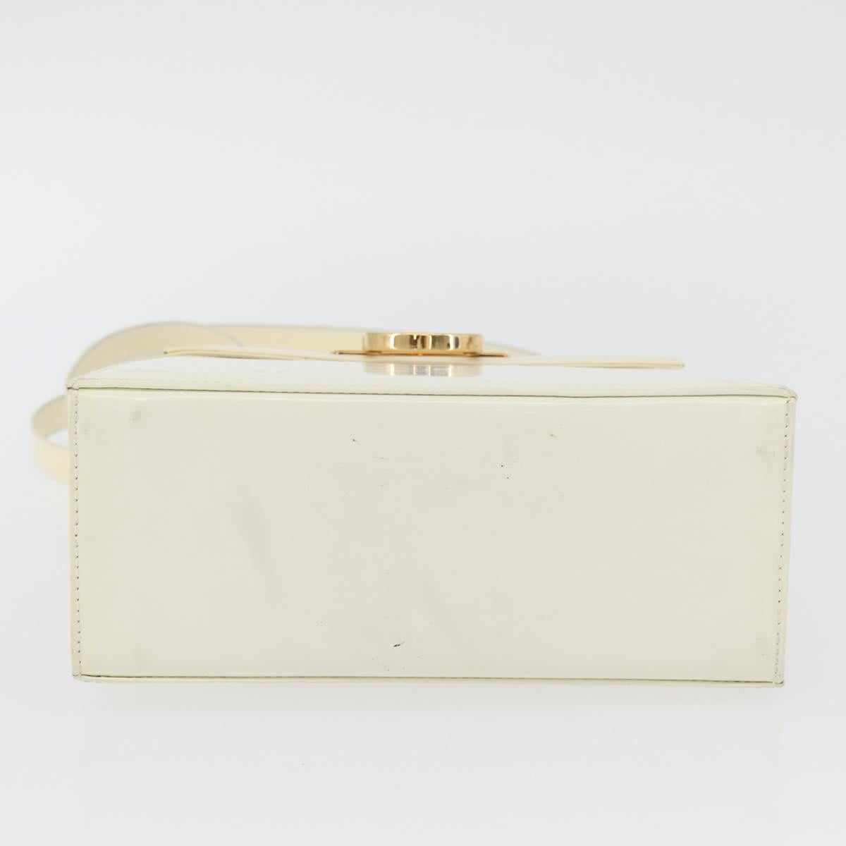 Salvatore Ferragamo Gancini Hand Bag Patent leather 2way Ivory Gold Auth AMZ162