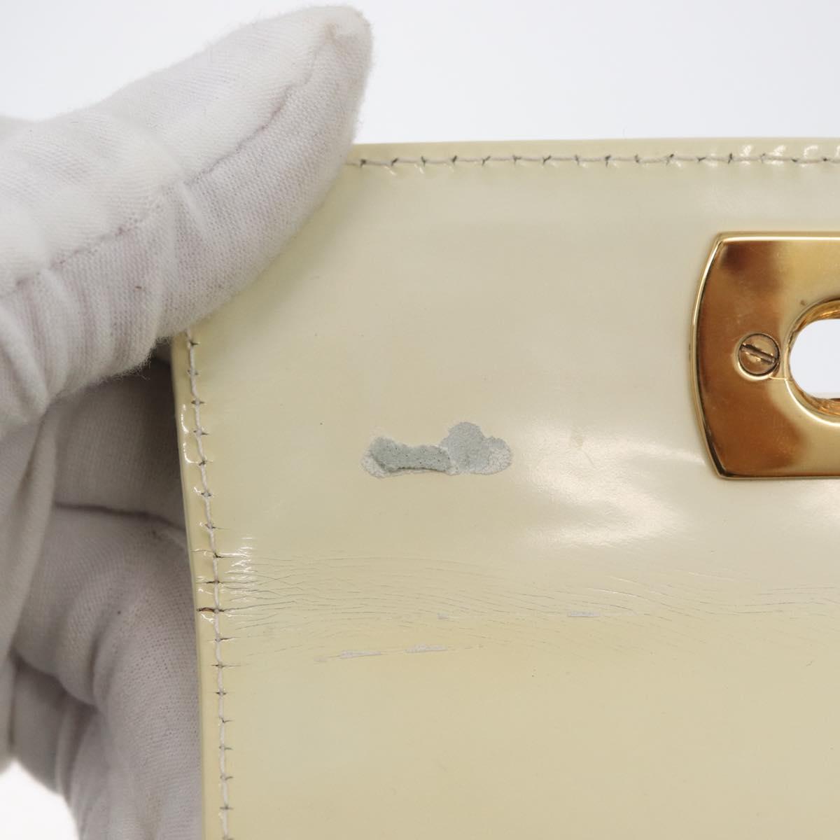 Salvatore Ferragamo Gancini Hand Bag Patent leather 2way Ivory Gold Auth AMZ162