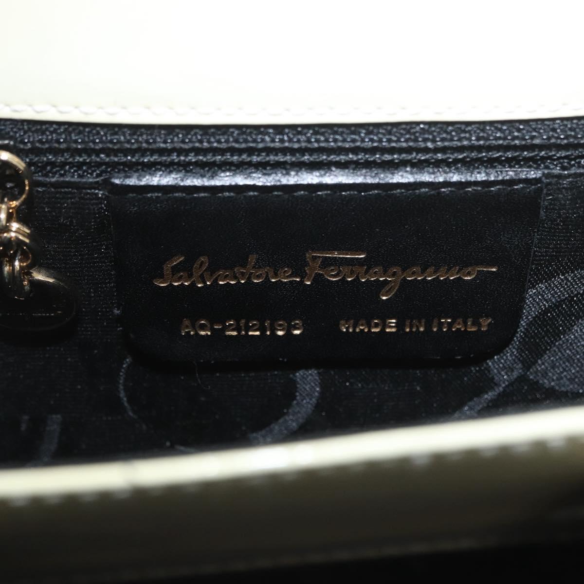 Salvatore Ferragamo Gancini Hand Bag Patent leather 2way Ivory Gold Auth AMZ162