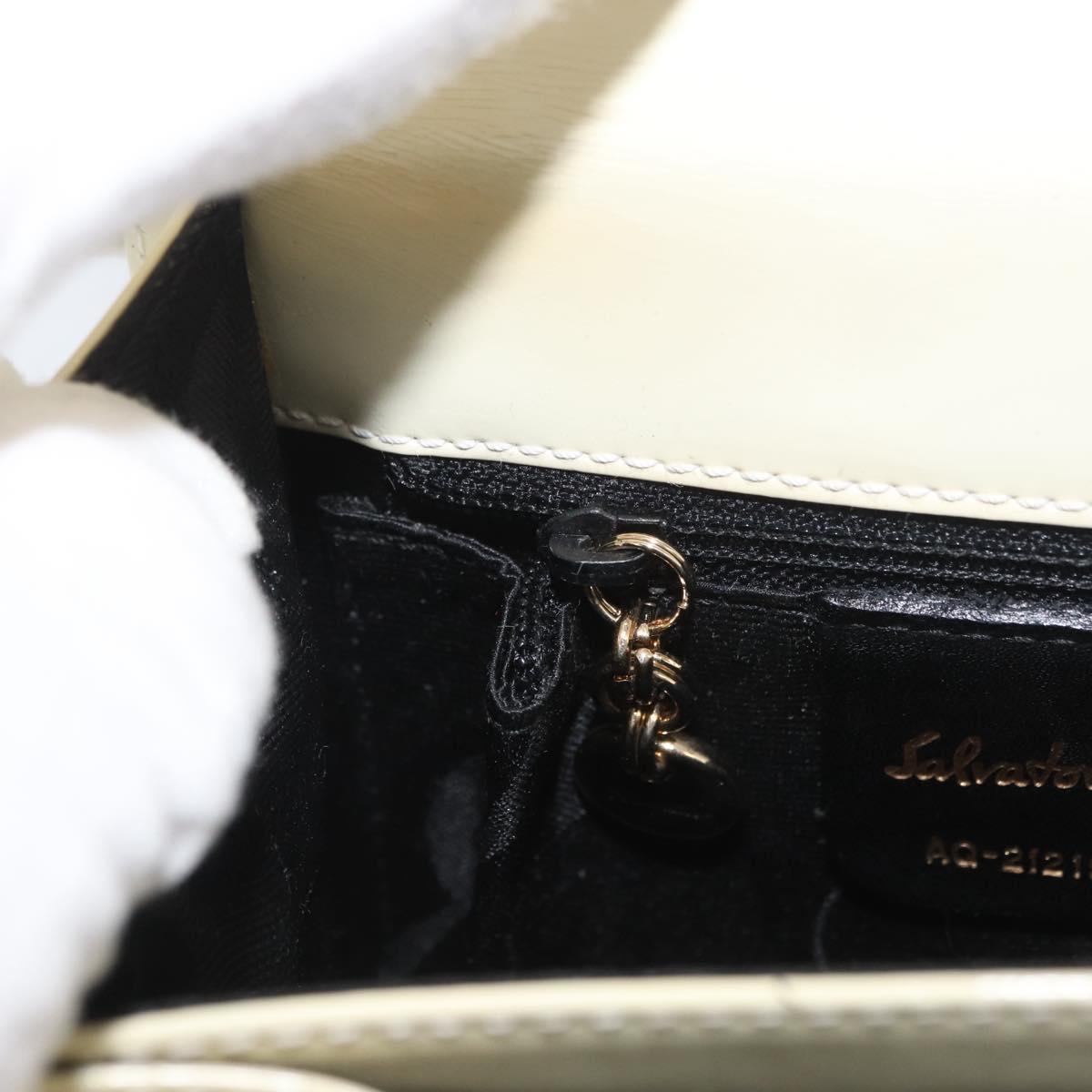 Salvatore Ferragamo Gancini Hand Bag Patent leather 2way Ivory Gold Auth AMZ162
