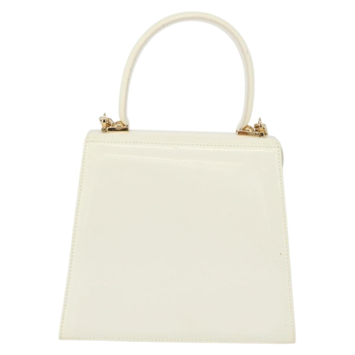 Salvatore Ferragamo Gancini Hand Bag Patent leather 2way Ivory Gold Auth AMZ162