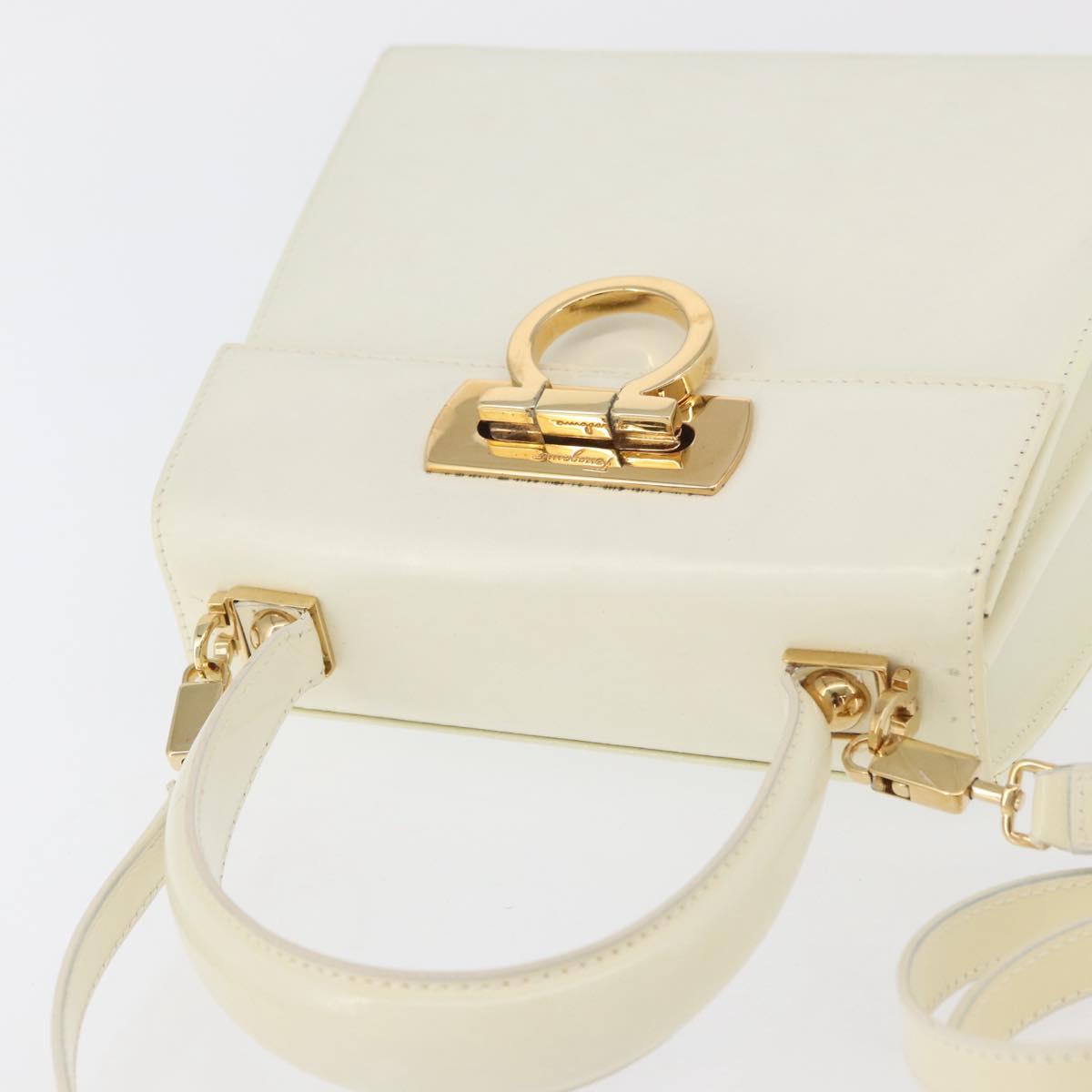 Salvatore Ferragamo Gancini Hand Bag Patent leather 2way Ivory Gold Auth AMZ162