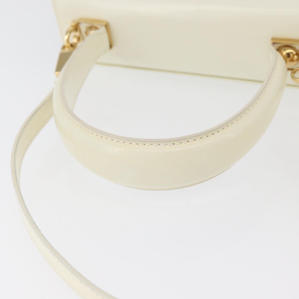 Salvatore Ferragamo Gancini Hand Bag Patent leather 2way Ivory Gold Auth AMZ162