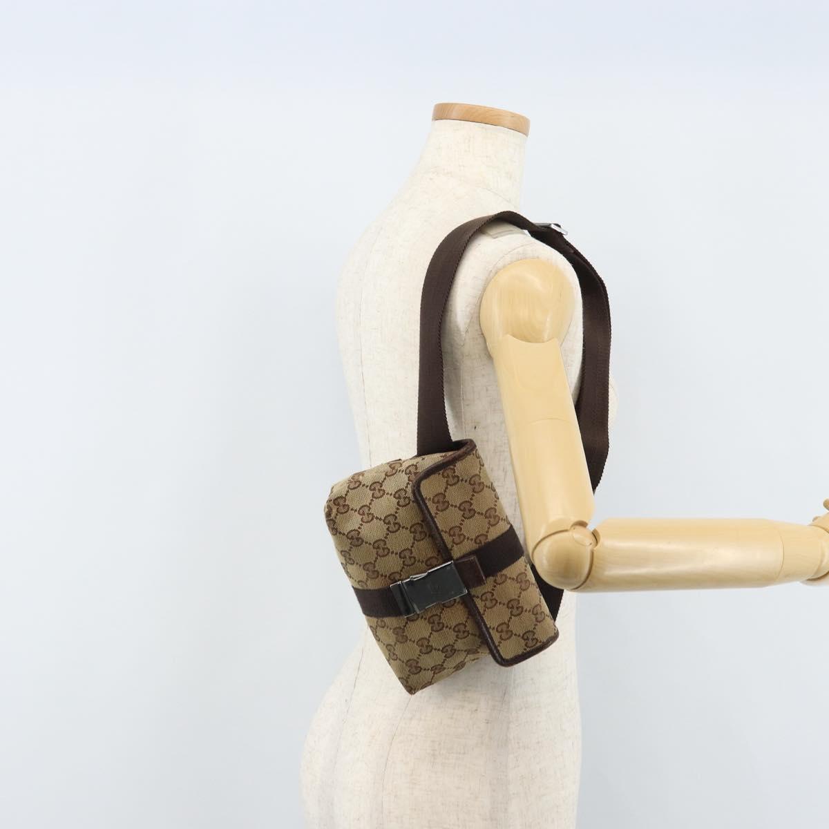 GUCCI GG Canvas Waist Bag Beige Silver 131236 Auth AMZ164
