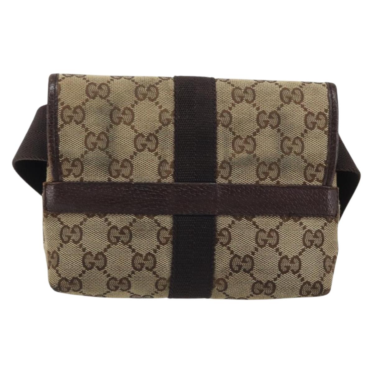 GUCCI GG Canvas Waist Bag Beige Silver 131236 Auth AMZ164
