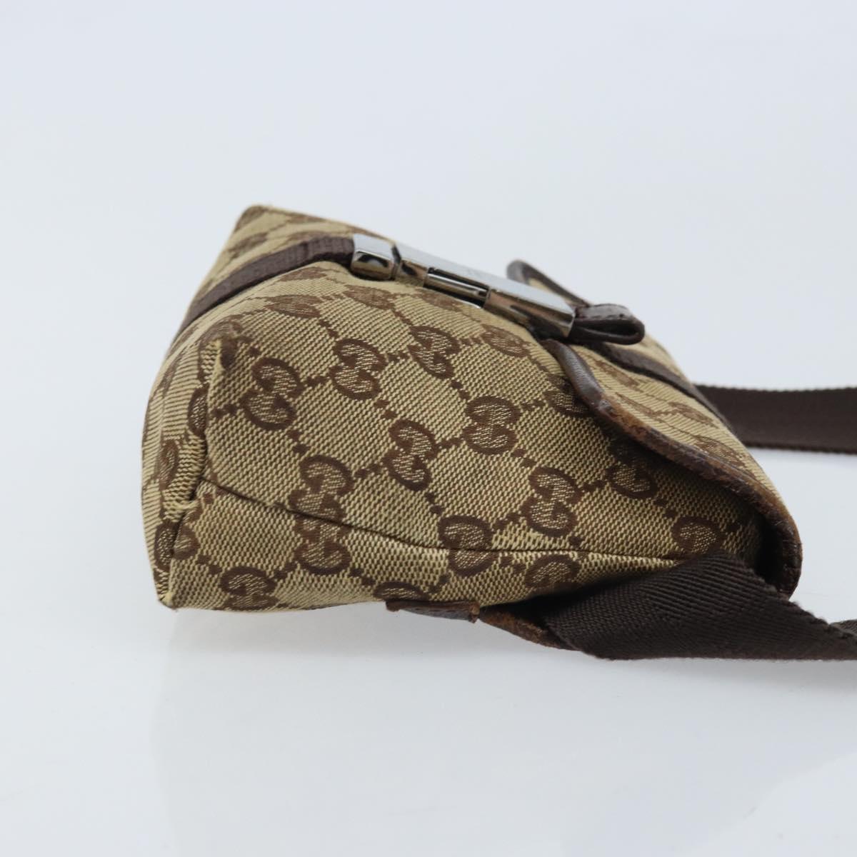 GUCCI GG Canvas Waist Bag Beige Silver 131236 Auth AMZ164