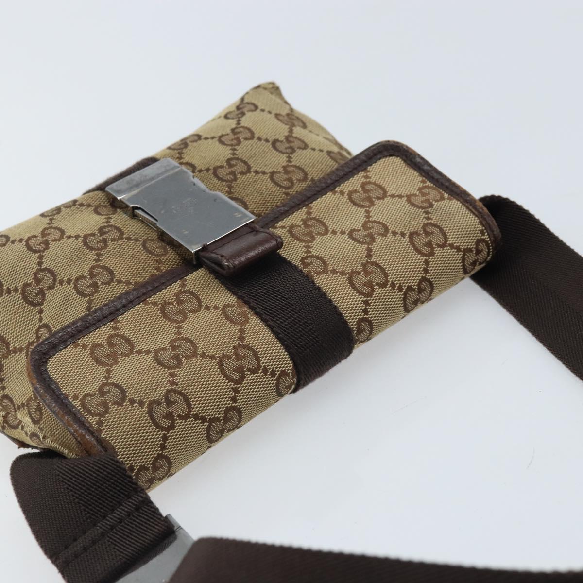 GUCCI GG Canvas Waist Bag Beige Silver 131236 Auth AMZ164