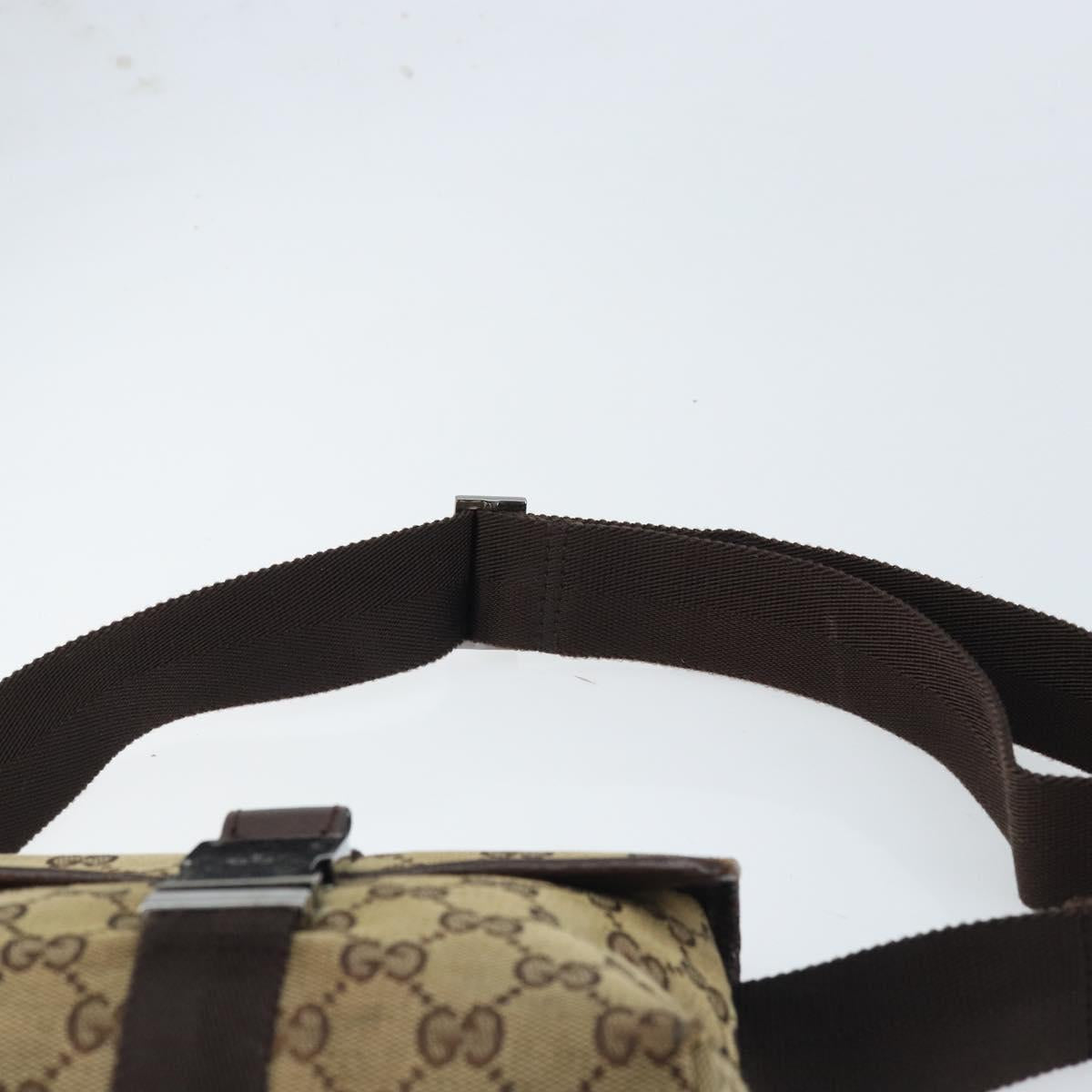 GUCCI GG Canvas Waist Bag Beige Silver 131236 Auth AMZ164