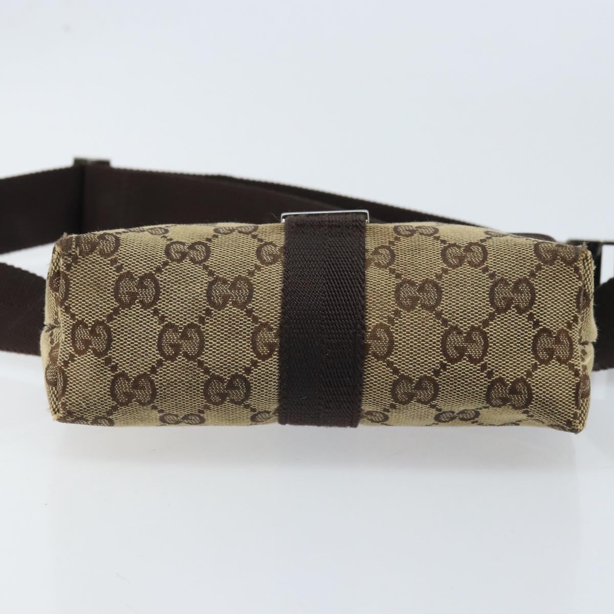GUCCI GG Canvas Waist Bag Beige Silver 131236 Auth AMZ164