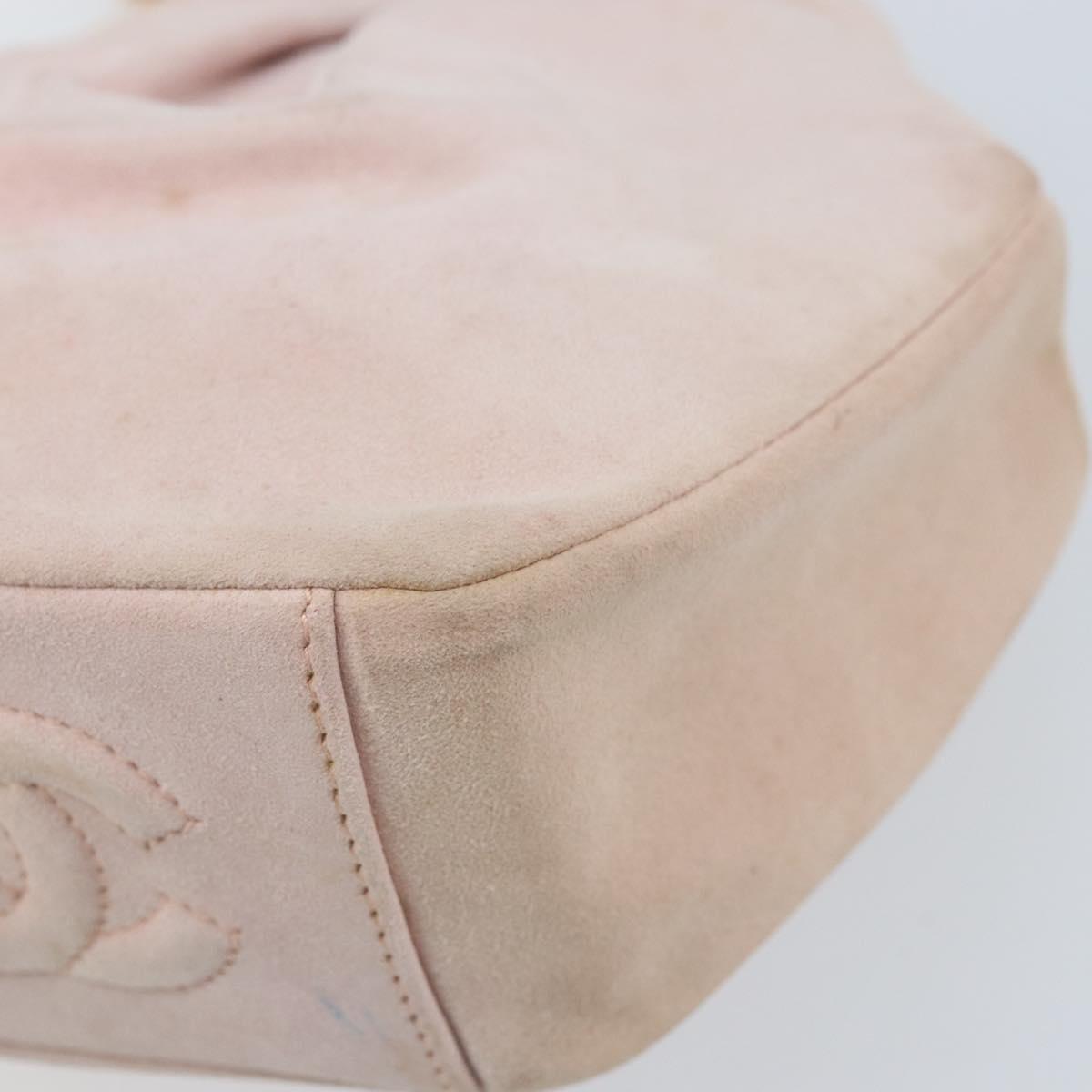 CHANEL Chain Shoulder Bag Suede Pink Gold CC Auth AMZ167A