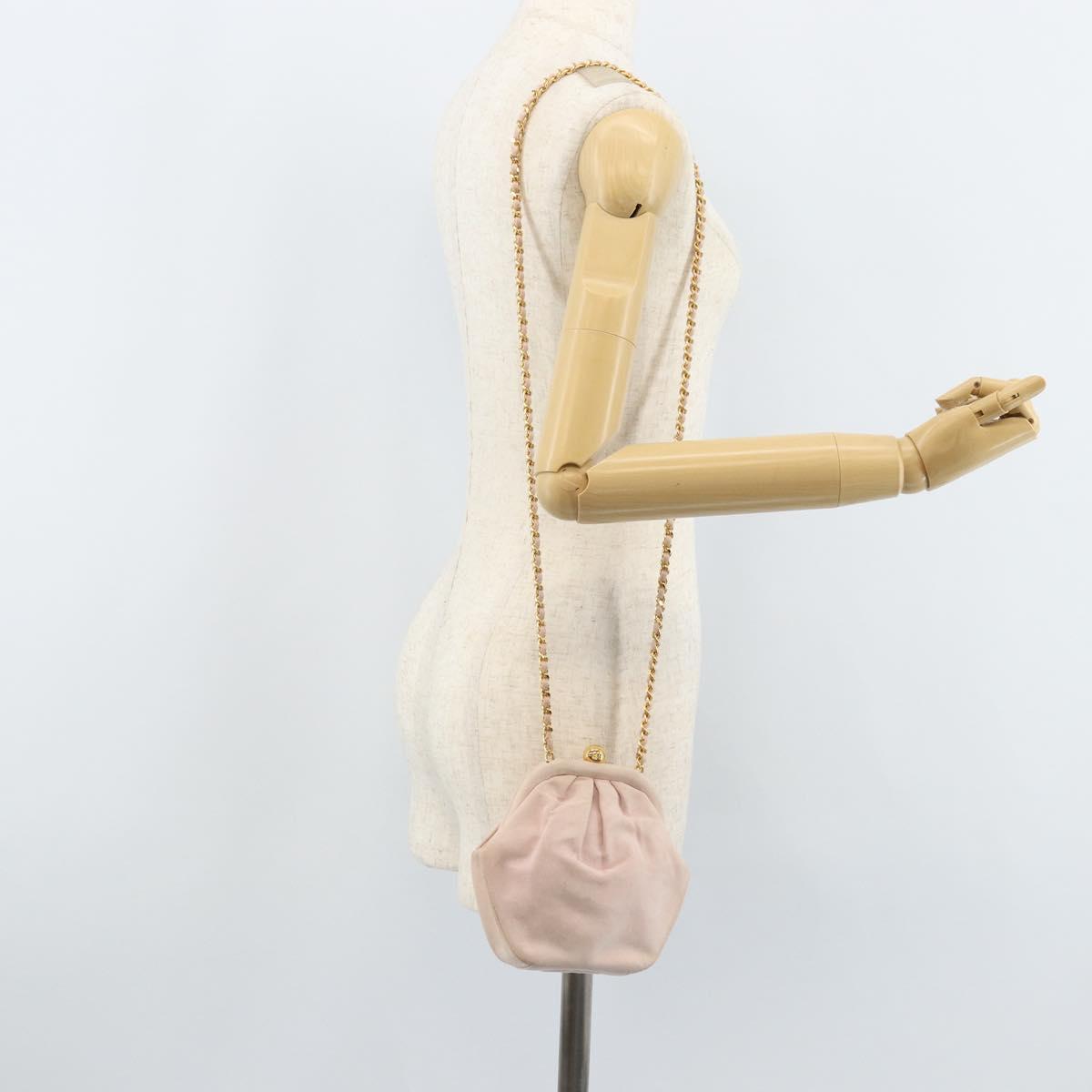 CHANEL Chain Shoulder Bag Suede Pink Gold CC Auth AMZ167A