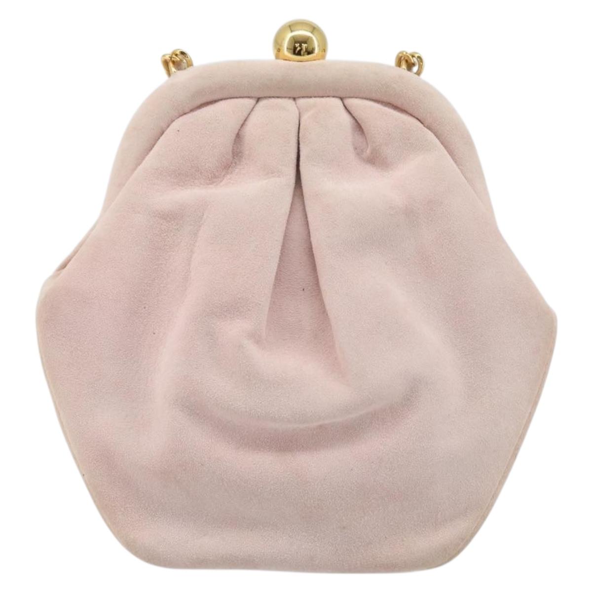 CHANEL Chain Shoulder Bag Suede Pink Gold CC Auth AMZ167A