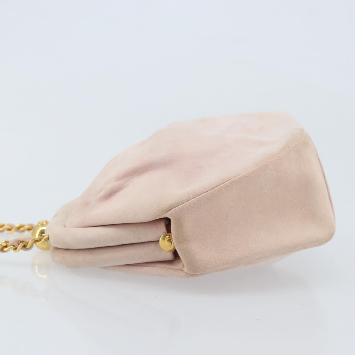 CHANEL Chain Shoulder Bag Suede Pink Gold CC Auth AMZ167A