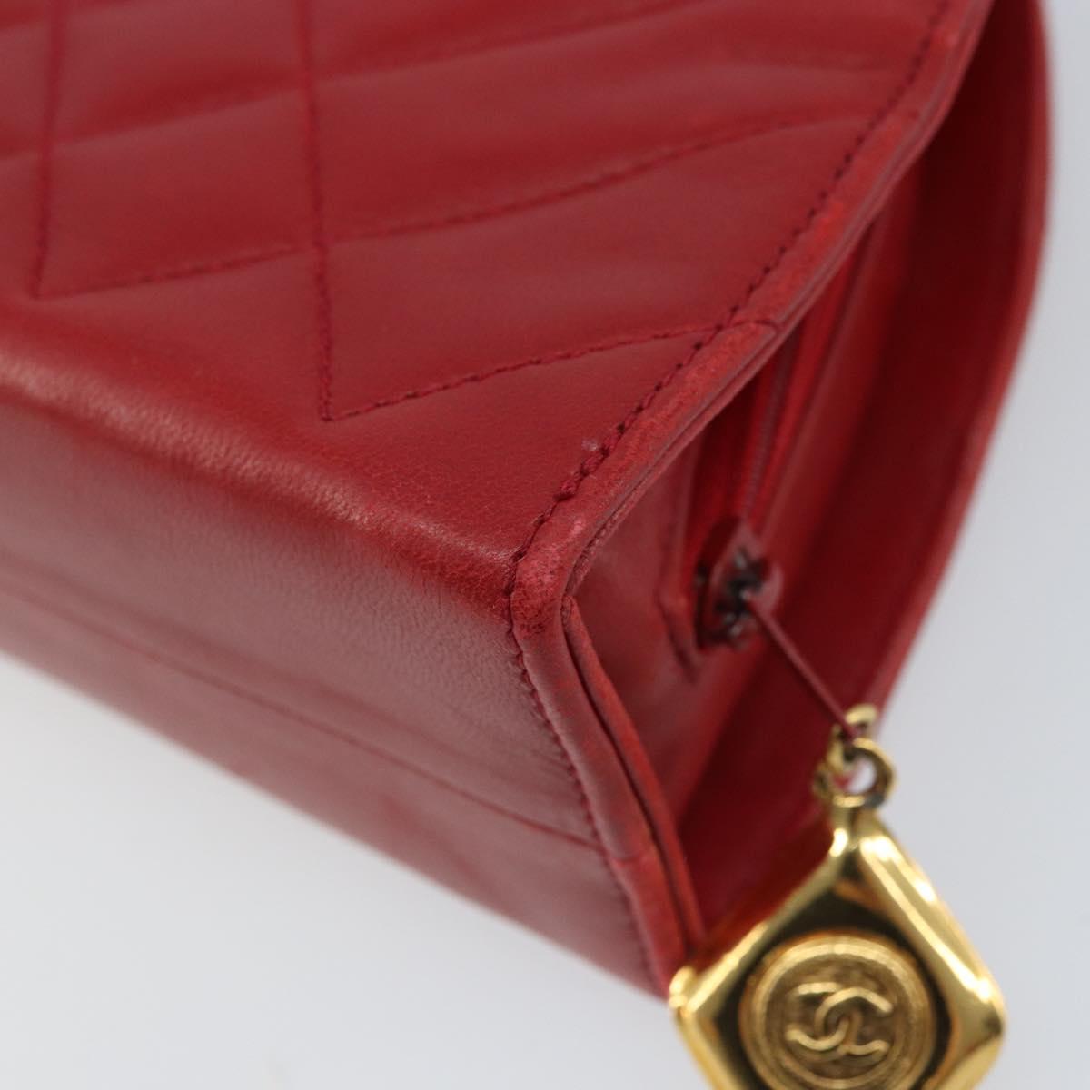 CHANEL Matelasse Chain Shoulder Bag Lamb Skin Red Gold CC Auth AMZ168A