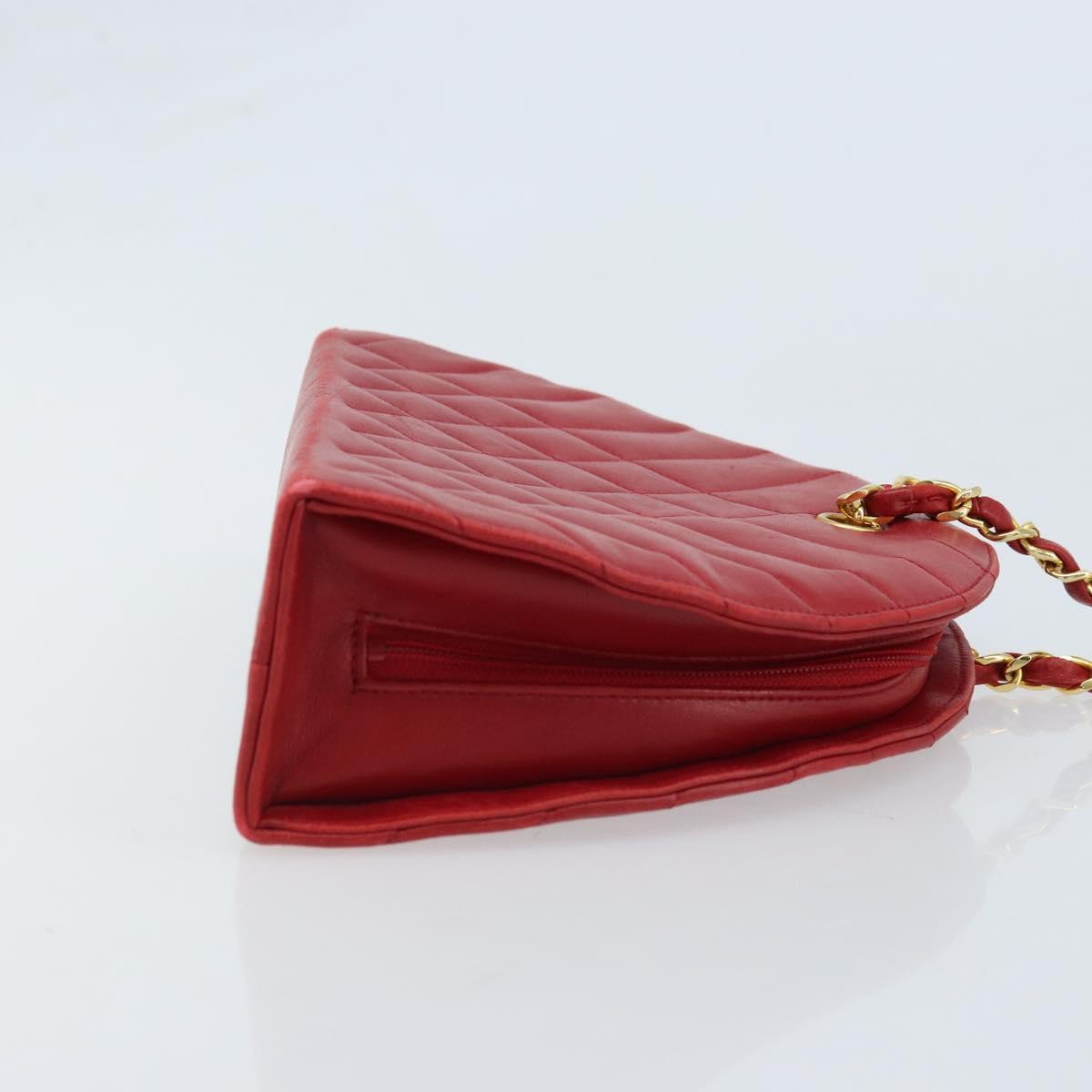 CHANEL Matelasse Chain Shoulder Bag Lamb Skin Red Gold CC Auth AMZ168A