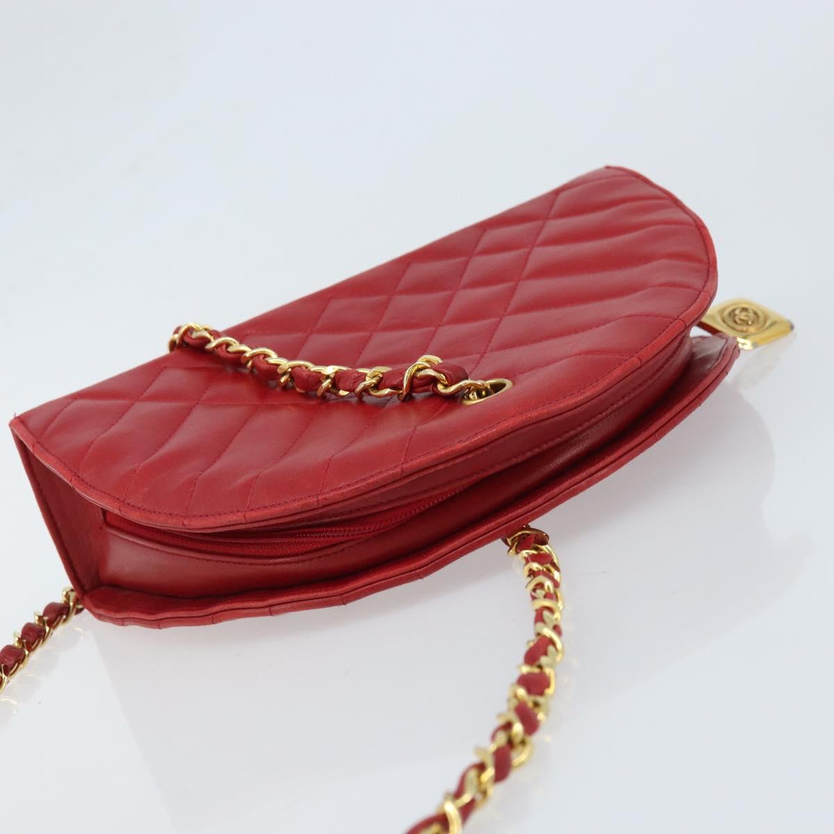 CHANEL Matelasse Chain Shoulder Bag Lamb Skin Red Gold CC Auth AMZ168A