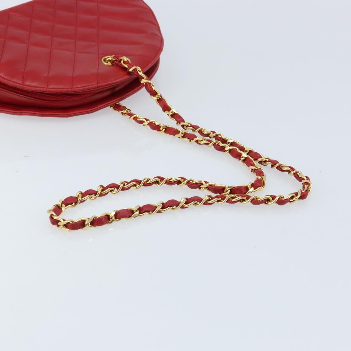 CHANEL Matelasse Chain Shoulder Bag Lamb Skin Red Gold CC Auth AMZ168A