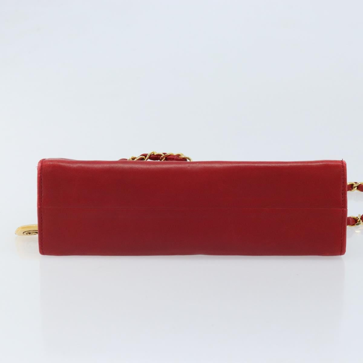 CHANEL Matelasse Chain Shoulder Bag Lamb Skin Red Gold CC Auth AMZ168A