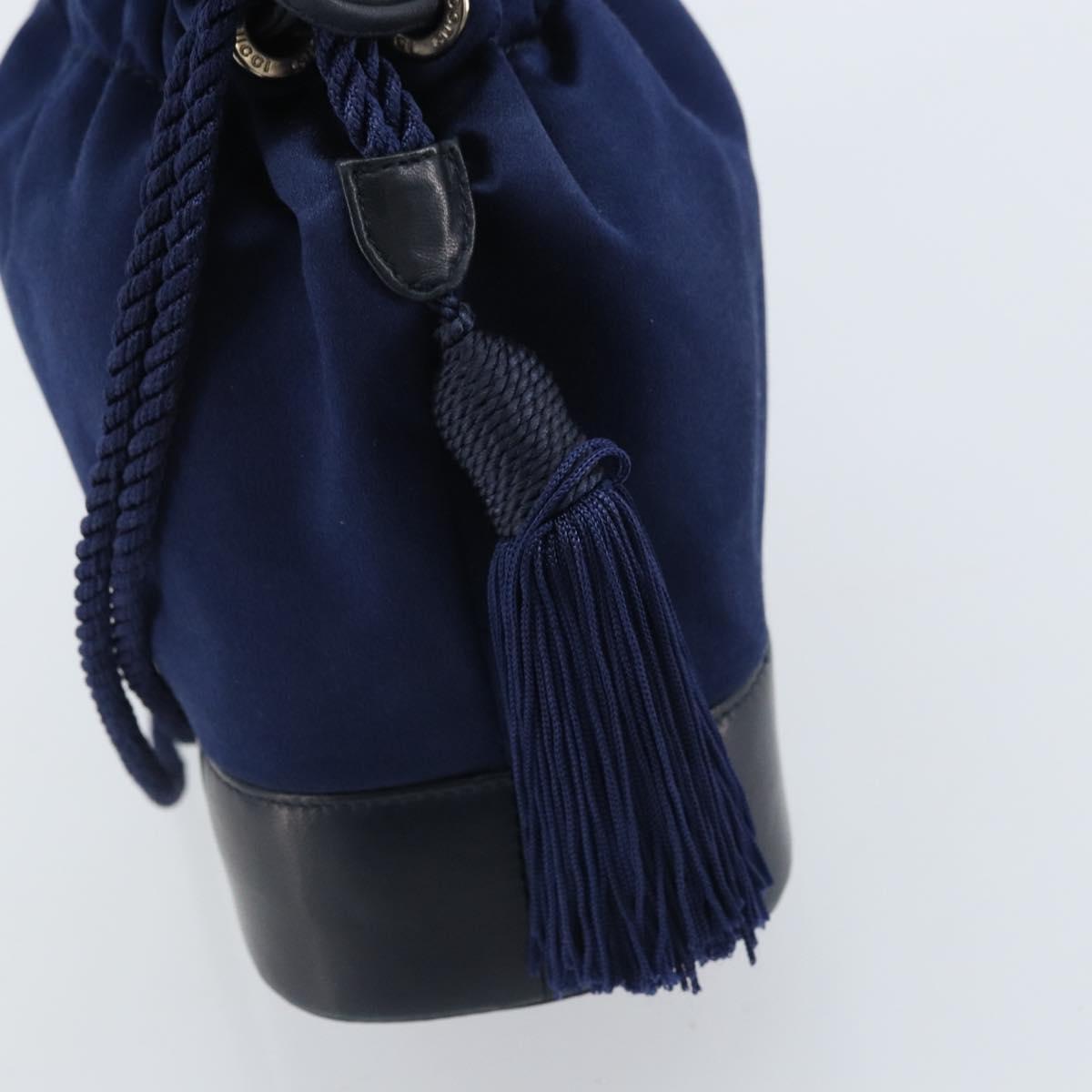 GUCCI Shoulder Bag Satin Navy Silver Auth AMZ171A