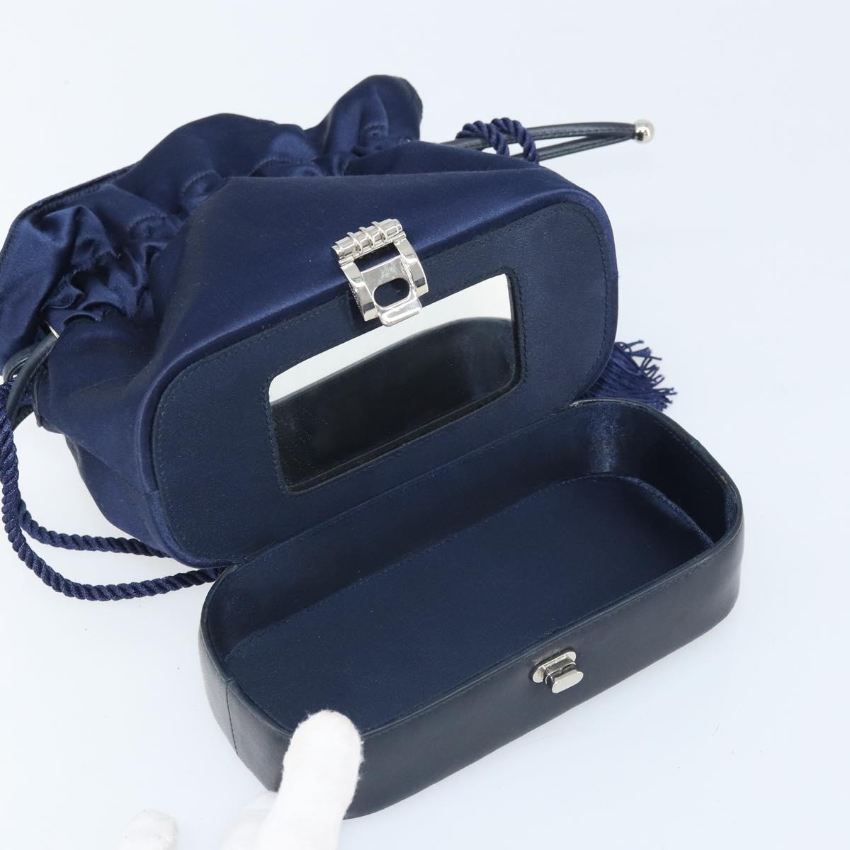 GUCCI Shoulder Bag Satin Navy Silver Auth AMZ171A