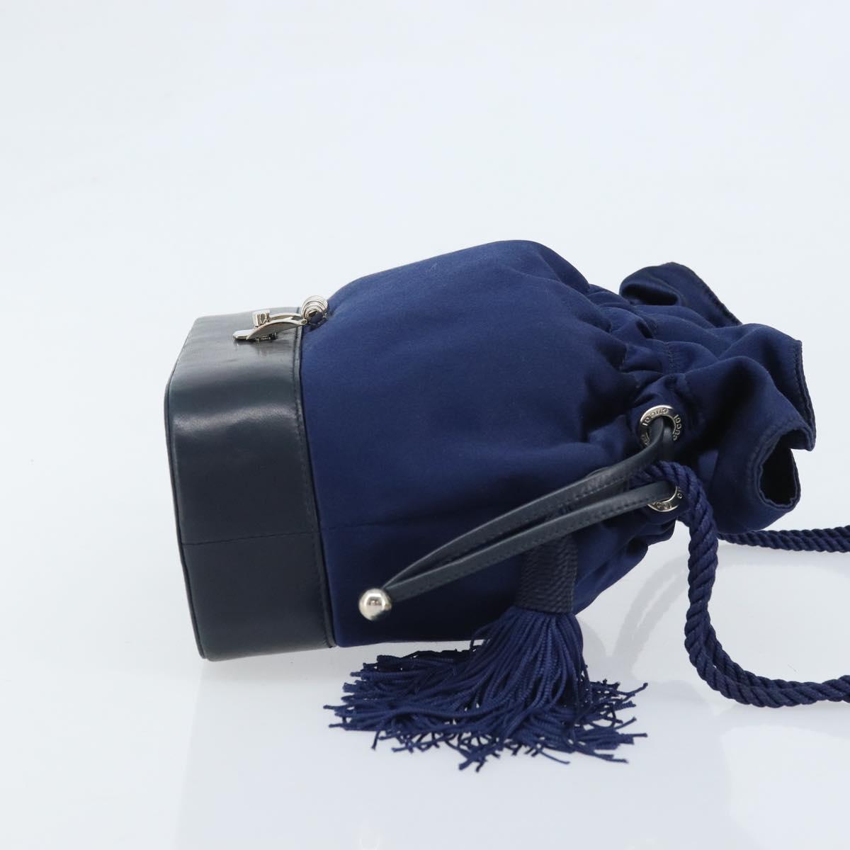 GUCCI Shoulder Bag Satin Navy Silver Auth AMZ171A