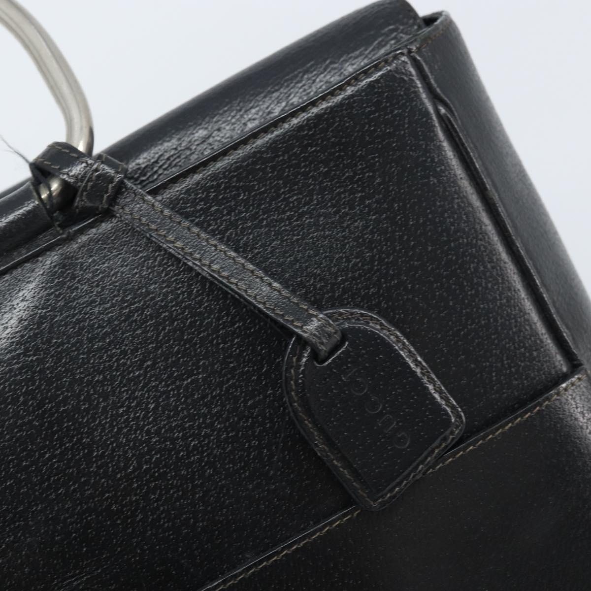GUCCI Hand Bag Leather Black Silver 002 3754 0313 Auth AMZ175
