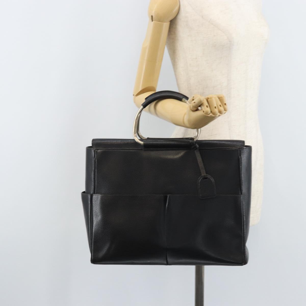 GUCCI Hand Bag Leather Black Silver 002 3754 0313 Auth AMZ175