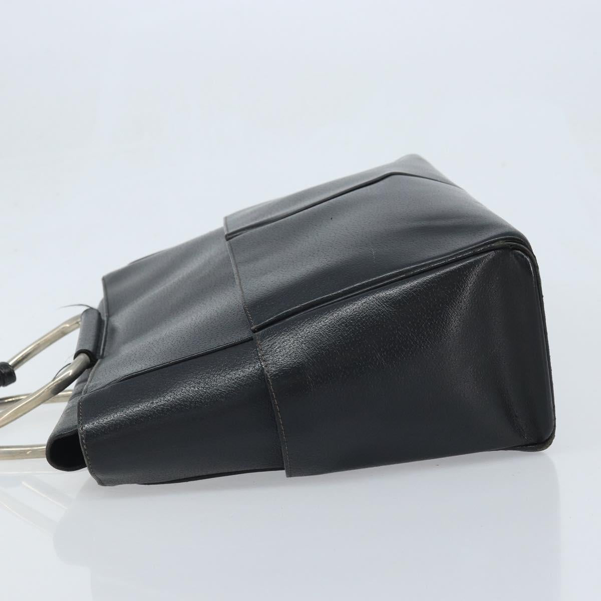 GUCCI Hand Bag Leather Black Silver 002 3754 0313 Auth AMZ175