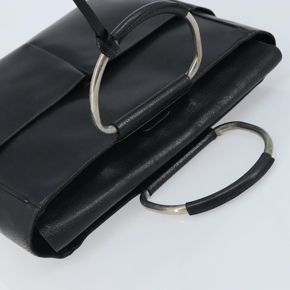 GUCCI Hand Bag Leather Black Silver 002 3754 0313 Auth AMZ175