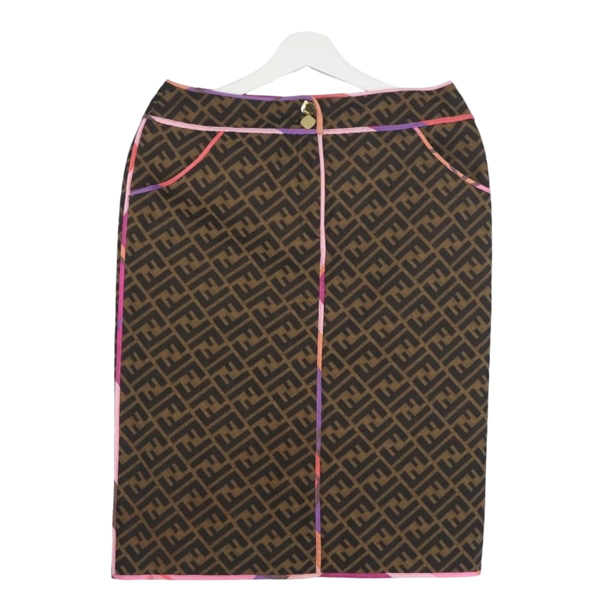 FENDI Zucca Canvas Skirt Black Brown Auth AMZ177V