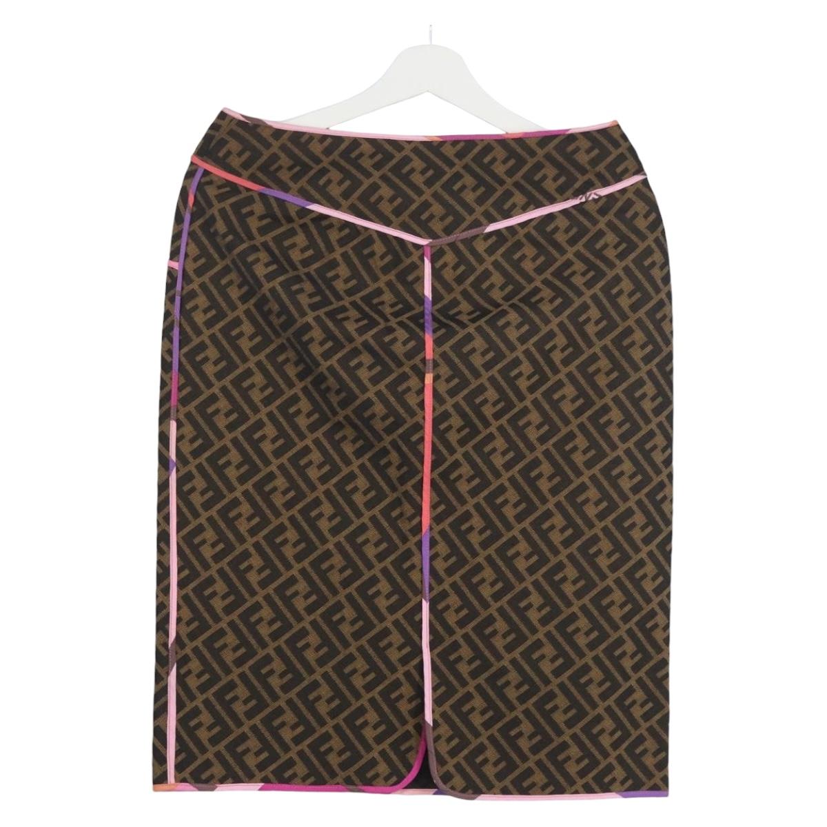 FENDI Zucca Canvas Skirt Black Brown Auth AMZ177V
