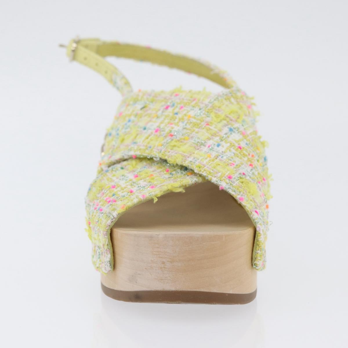CHANEL COCO Mark Sandals Tweed Yellow CC Auth AMZ178M