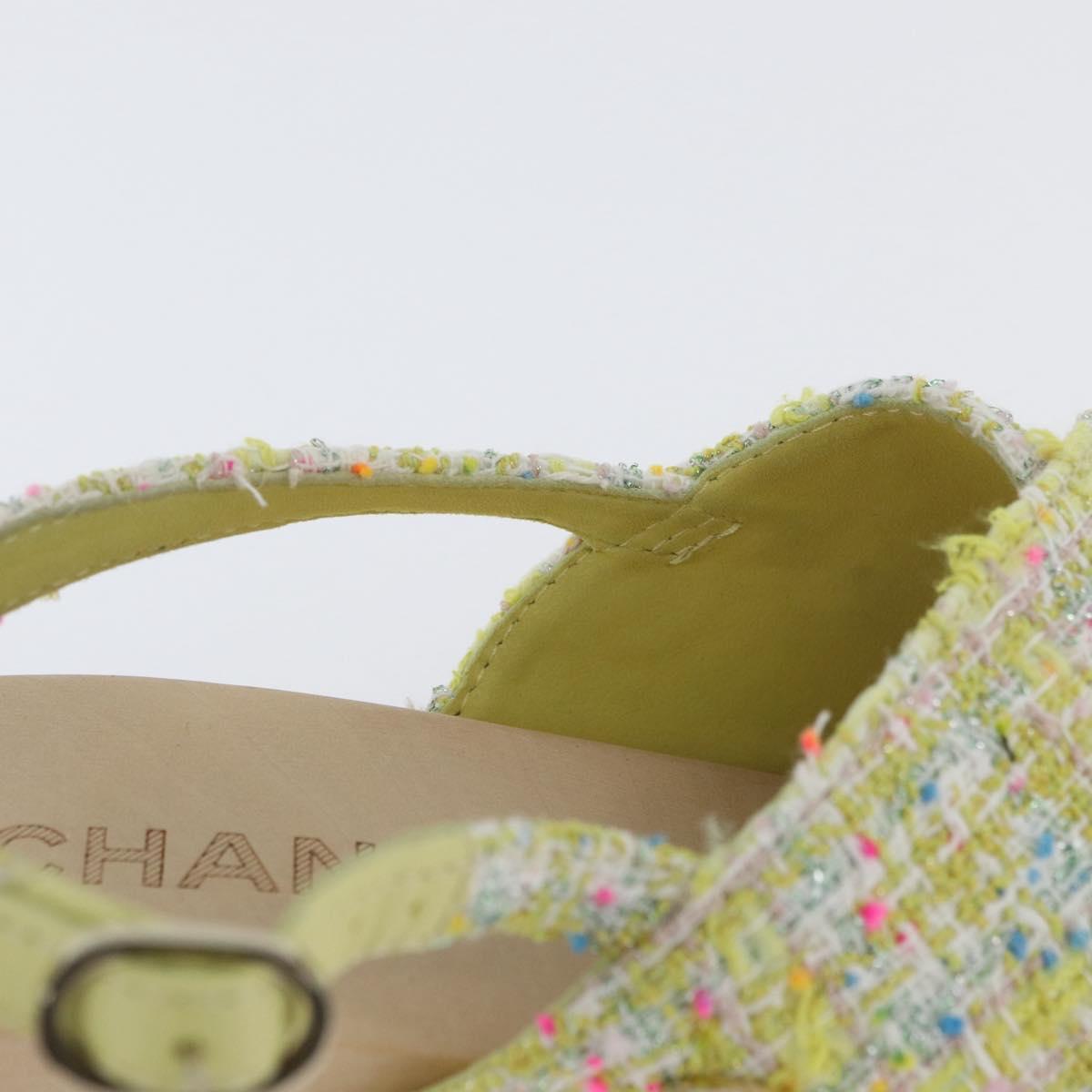 CHANEL COCO Mark Sandals Tweed Yellow CC Auth AMZ178M