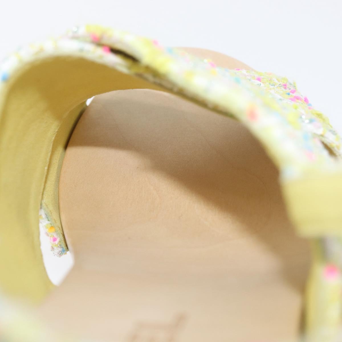 CHANEL COCO Mark Sandals Tweed Yellow CC Auth AMZ178M
