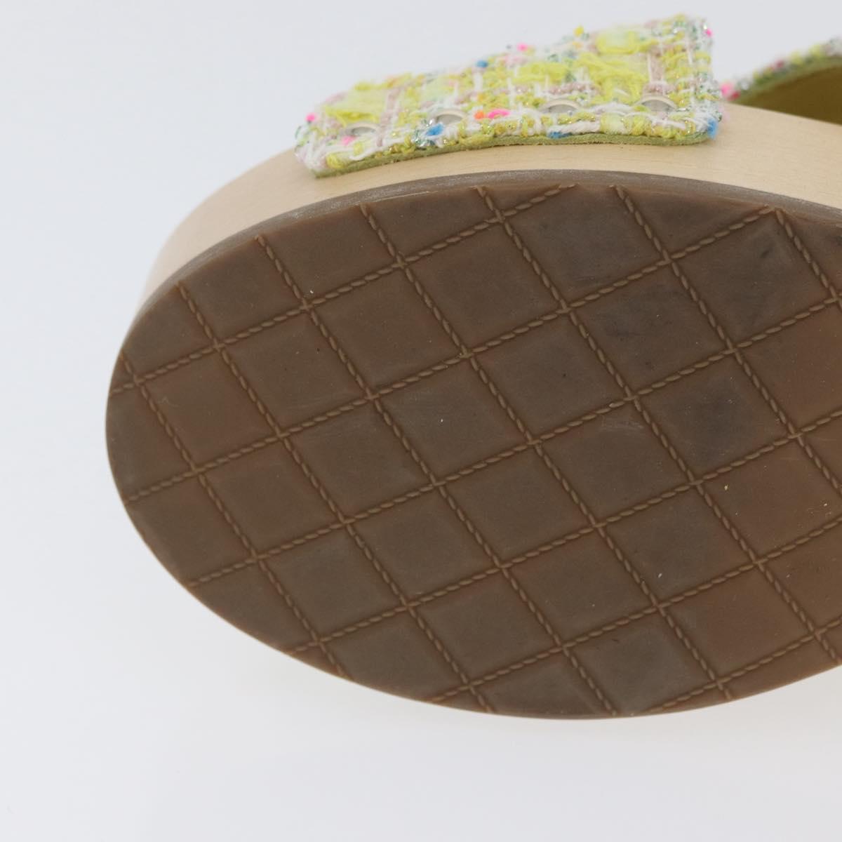 CHANEL COCO Mark Sandals Tweed Yellow CC Auth AMZ178M