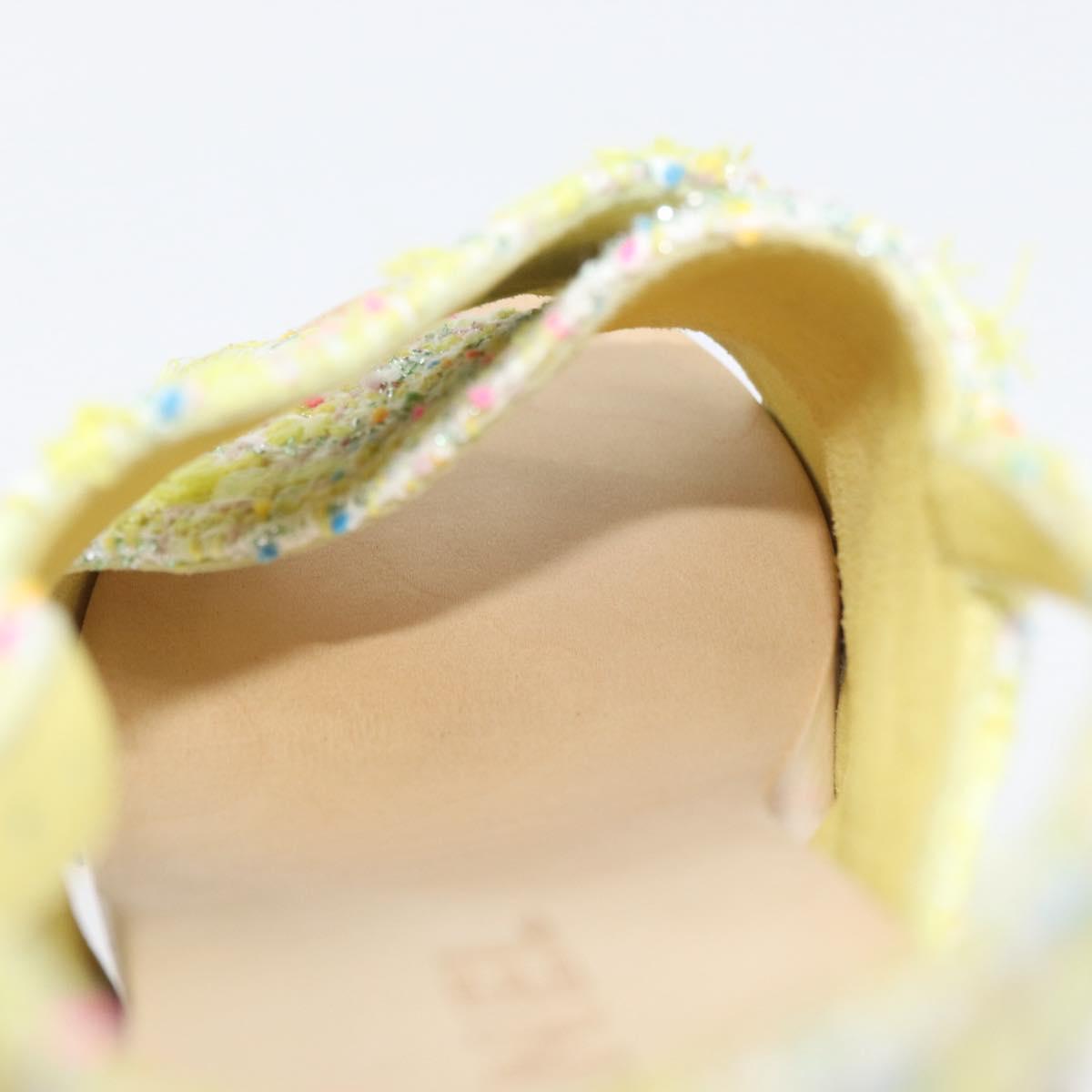CHANEL COCO Mark Sandals Tweed Yellow CC Auth AMZ178M