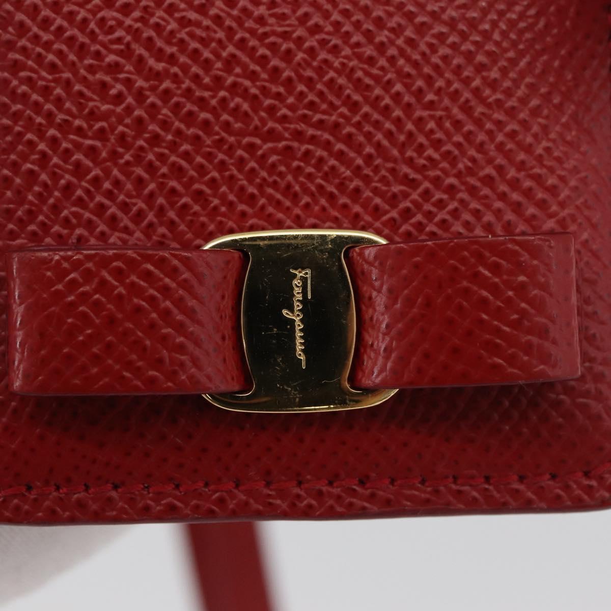 Salvatore Ferragamo Vala Neck Card Case Leather Red Gold Auth AMZ180A