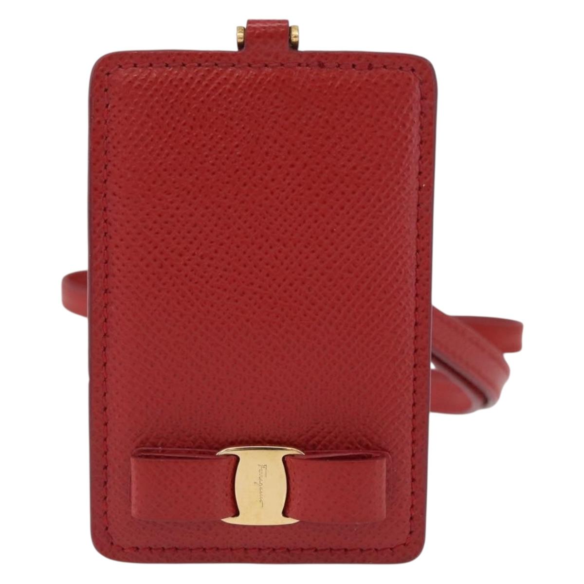 Salvatore Ferragamo Vala Neck Card Case Leather Red Gold Auth AMZ180A