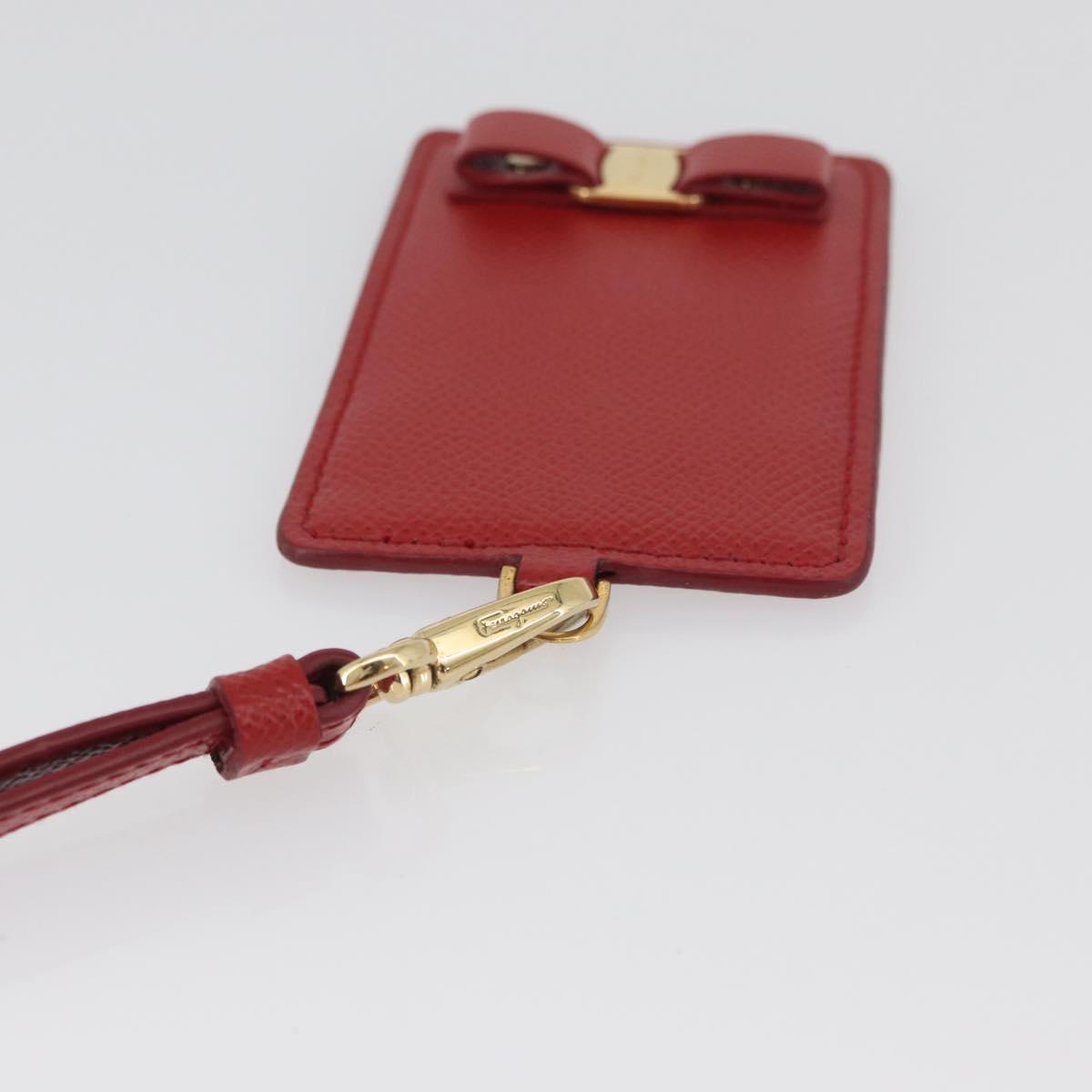 Salvatore Ferragamo Vala Neck Card Case Leather Red Gold Auth AMZ180A