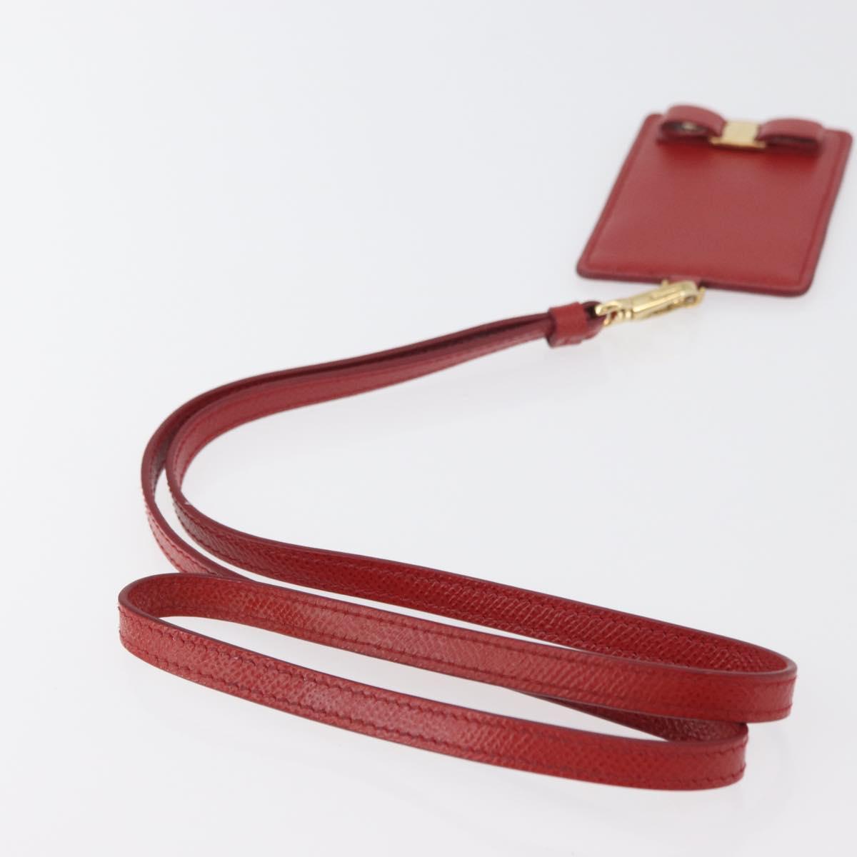 Salvatore Ferragamo Vala Neck Card Case Leather Red Gold Auth AMZ180A