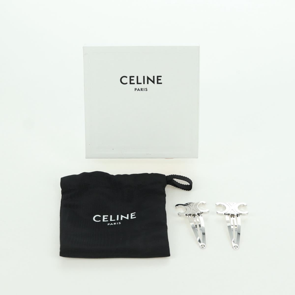 CELINE Barrette Triomphe Hair Clip metal Silver Auth AMZ181M