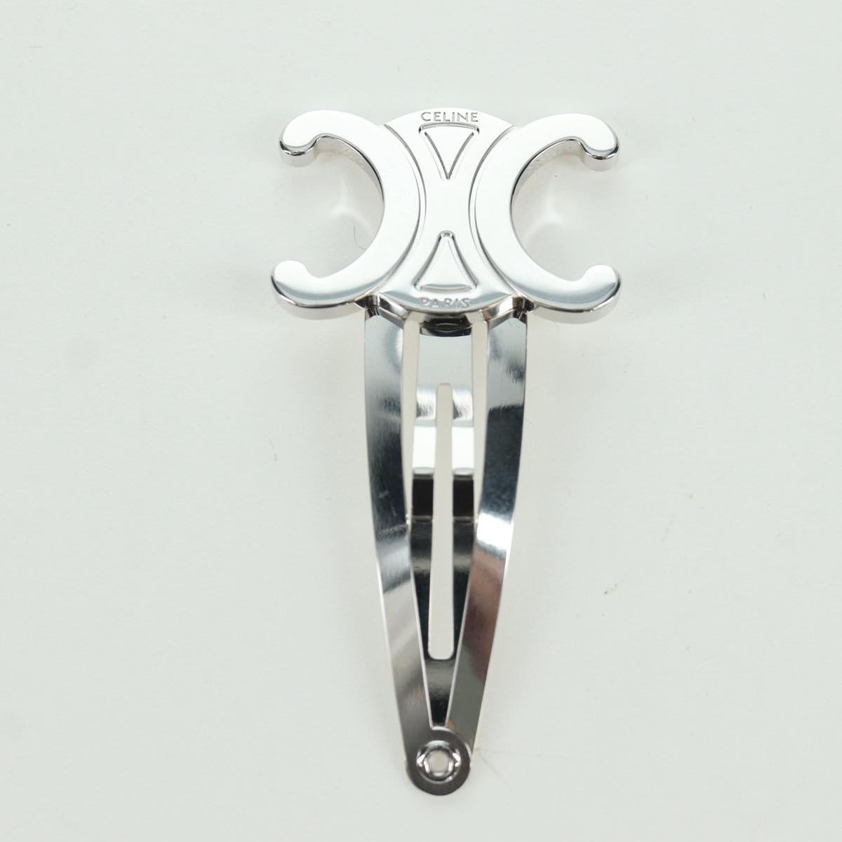 CELINE Barrette Triomphe Hair Clip metal Silver Auth AMZ181M