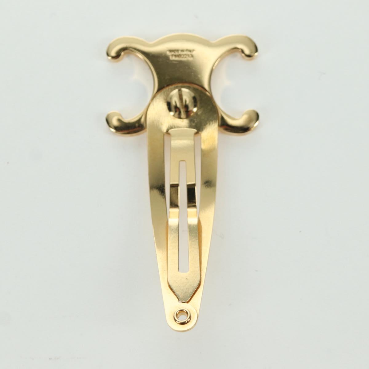 CELINE Barrette Triomphe Hair Clip metal Gold Tone Auth AMZ182M