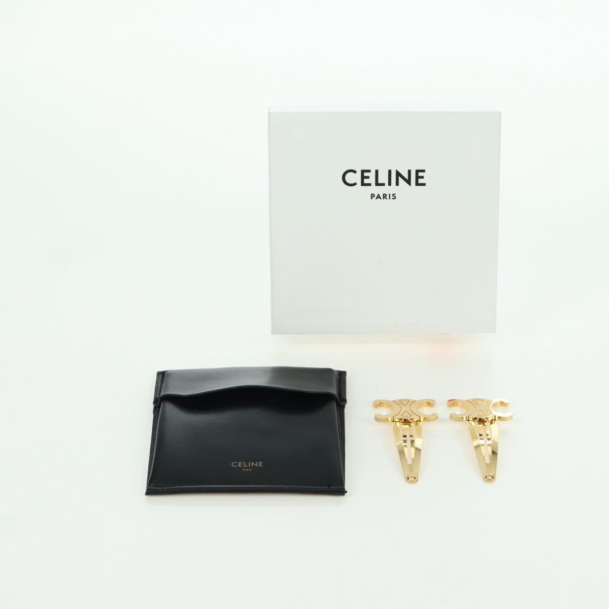 CELINE Barrette Triomphe Hair Clip metal Gold Tone Auth AMZ182M