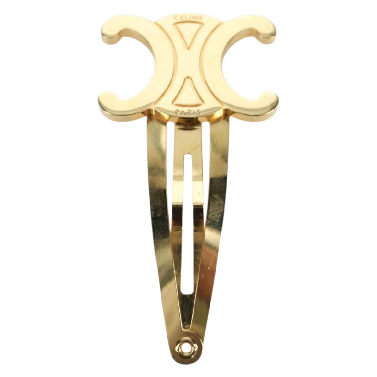 CELINE Barrette Triomphe Hair Clip metal Gold Tone Auth AMZ182M