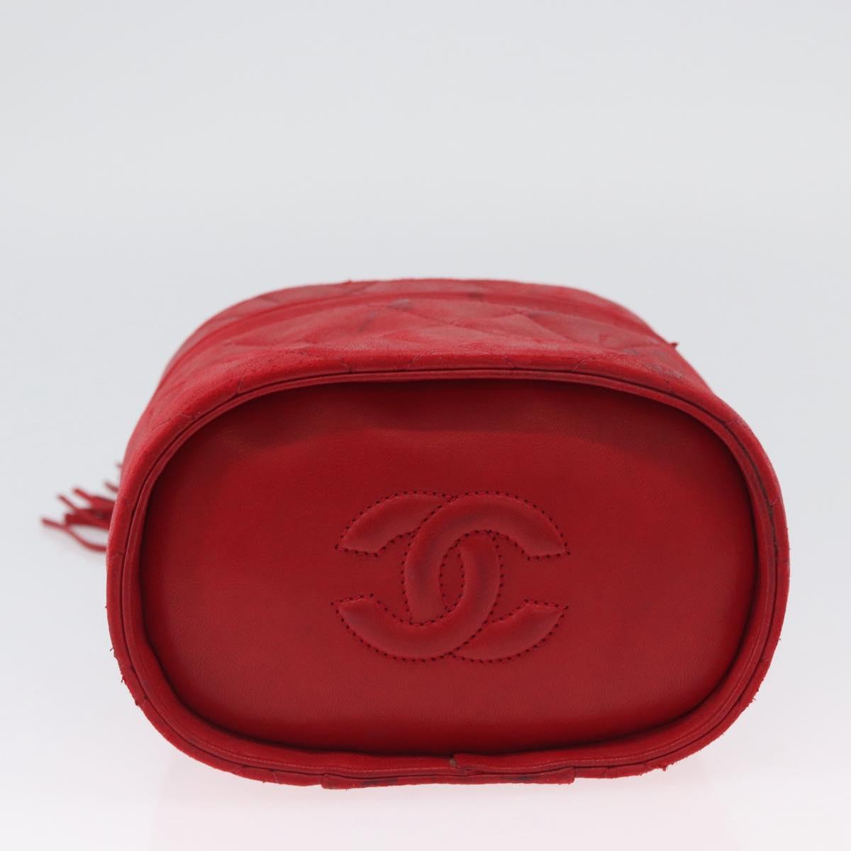 CHANEL Chain Shoulder Bag Lamb Skin Red Gold CC Auth AMZ310A